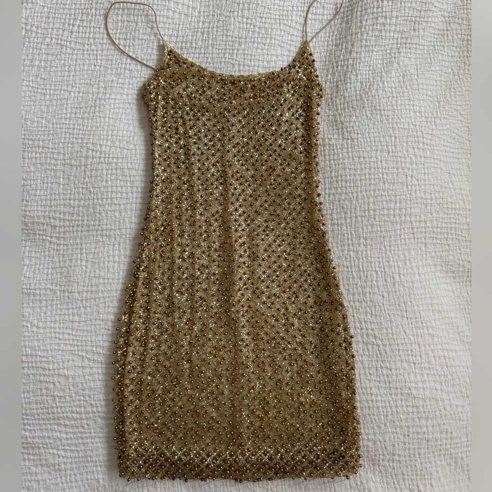 Oh Polly Glittering Gold Embellished Dress